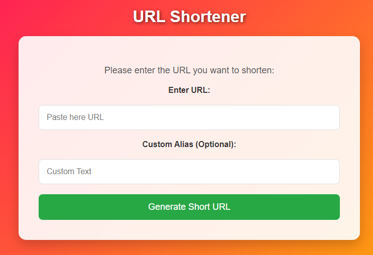Shortener Page Screenshot